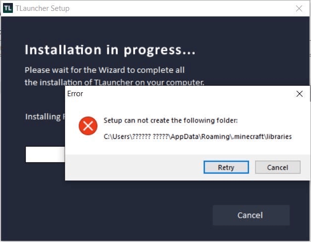 Error Setup can not create the following folder