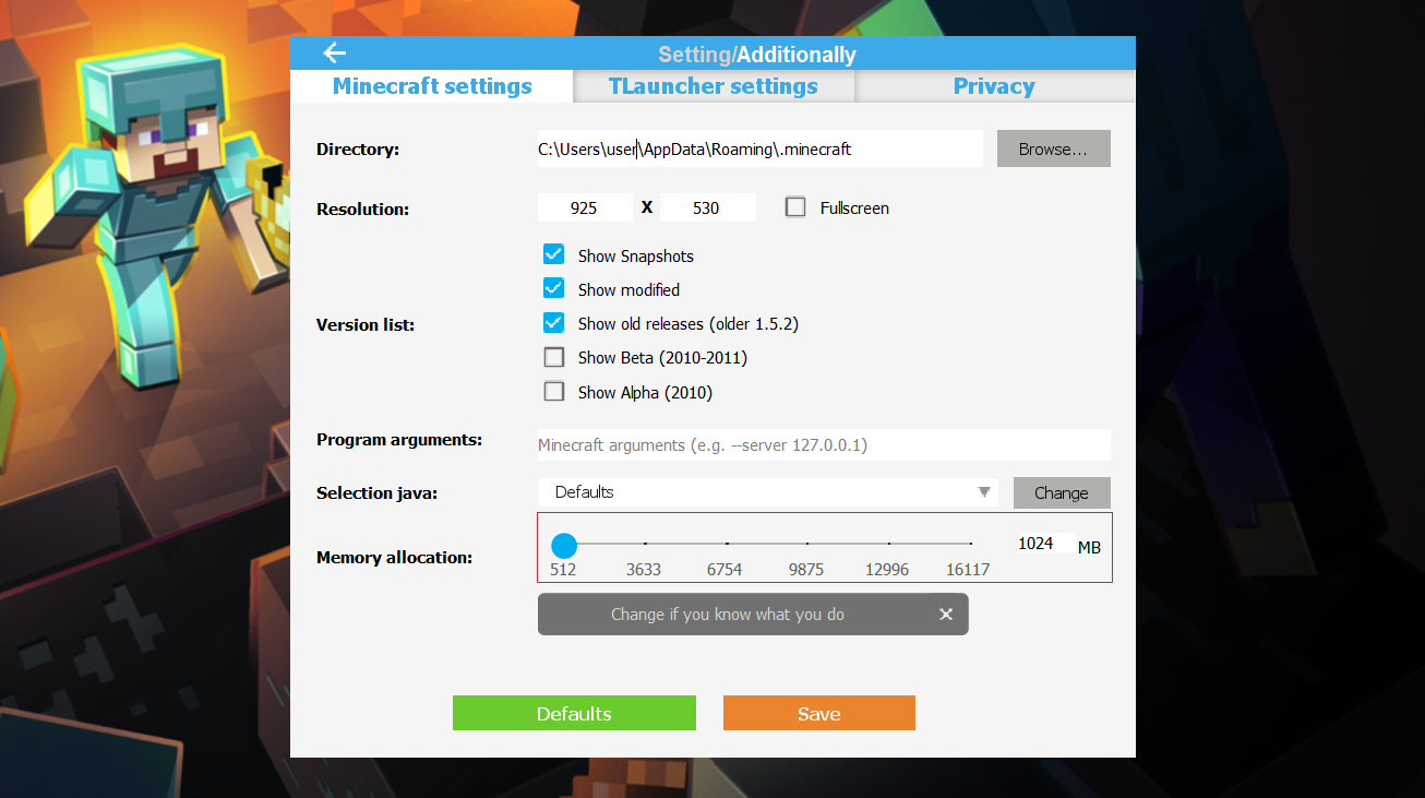 Allocation of RAM to TLauncher